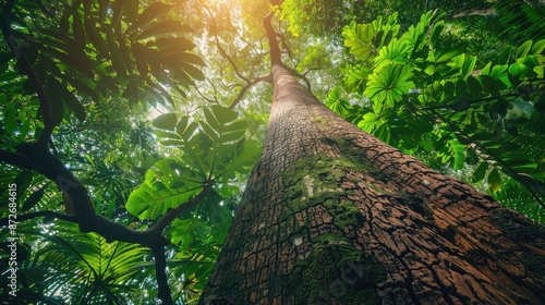 Towering trees in lush woodland