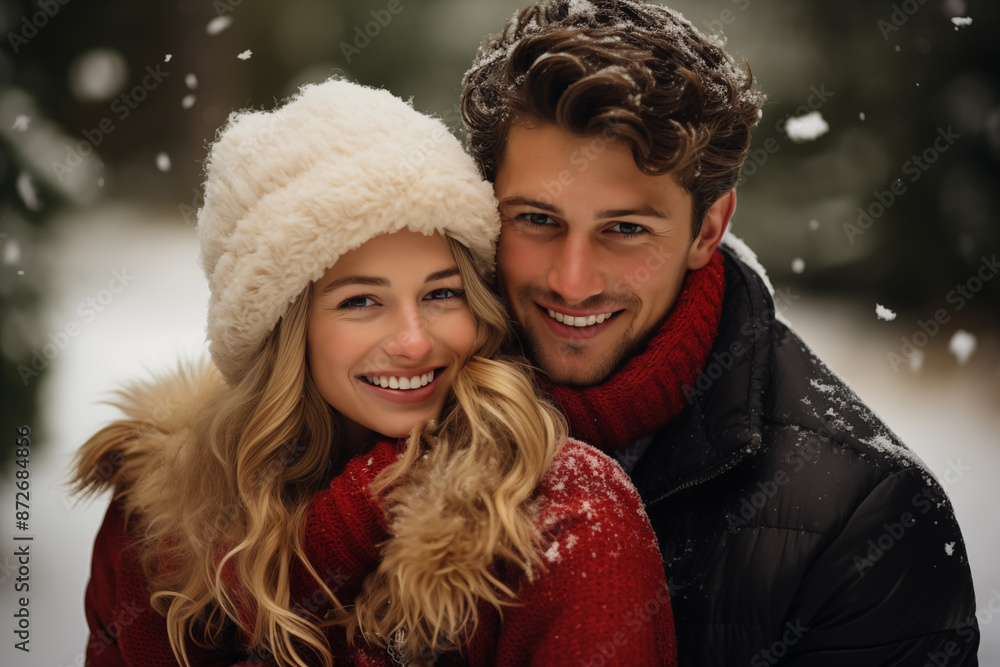 Couple outdoor in winter. Happy young couple with winter day Couple outdoor in winter. Happy young couple with winter day