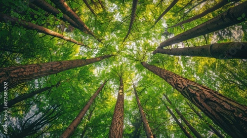 Towering trees in lush woodland
