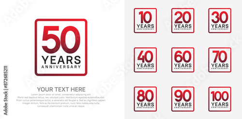 anniversary set logo style with red and black color in square for company celebration moment