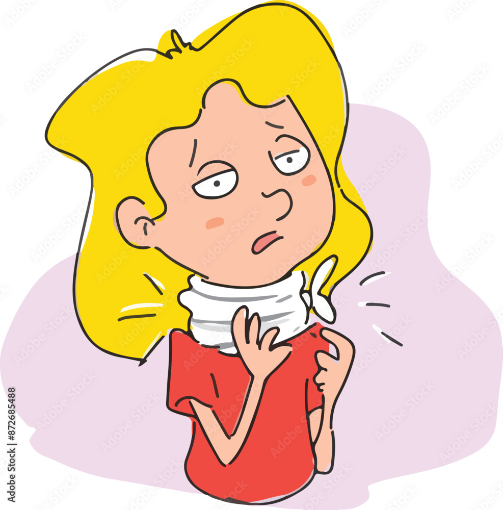 Woman with sore throat holding her throat with her hand. Woman with sore throat holding her throat with her hand.