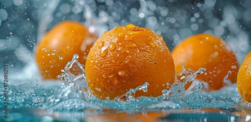 Orange Fruit Splashing Into Water on Sunny Day