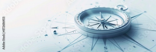 A simple, elegant image of a compass with clear lines on a white background. Ideal for navigation apps and travel services. Generative AI