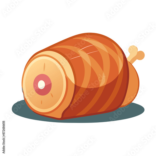 vector of gammon joint, ham, glossy, orange-brown,  protruding bone, transparent