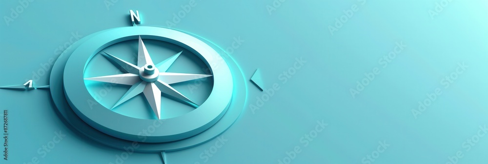 A simple compass illustration with a white needle pointing north on a blue background. Ideal for navigation apps and travel services. Generative AI A simple compass illustration with a white needle pointing north on a blue background. Ideal for navigation apps and travel services. Generative AI