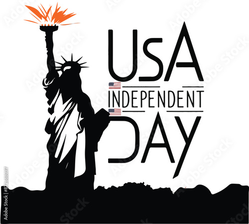 USA Independence Day Them Statue of Liberty Image With White Background Vector Style Illustration.