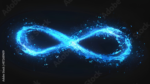Lighting 3d infinity symbol, Beautiful glowing signs. Sparkling rings ,Swirl icon on black background ,neon infinity sign. isolated abstract infinity sign, blue isolated line on black glows 
