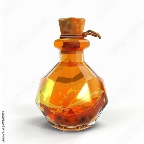 3D Render of a potion bottle with swirling liquid, on isolated white background, Generative AI