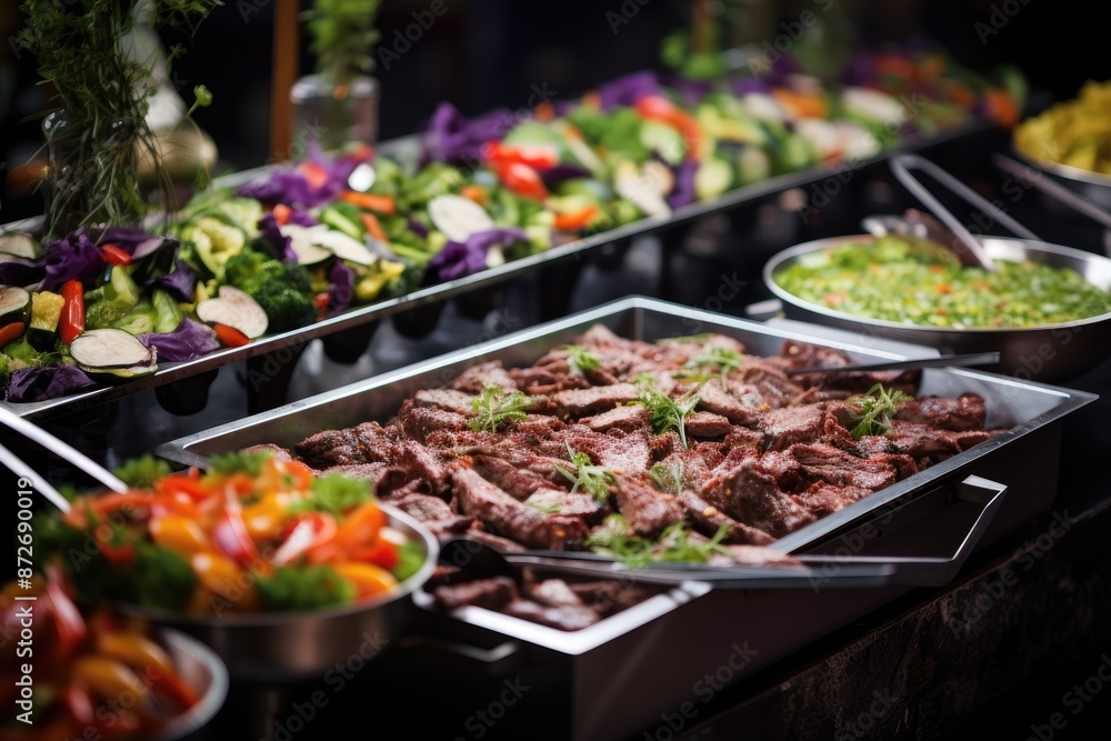 Catering buffet food indoor in restaurant with grilled meat. Catering buffet food indoor in restaurant with grilled meat.
