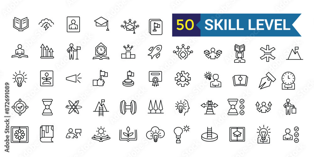 Skill level icon outline vector. Expert success. Start game. Outline icon collection. Editable stroke. Skill level icon outline vector. Expert success. Start game. Outline icon collection. Editable stroke.