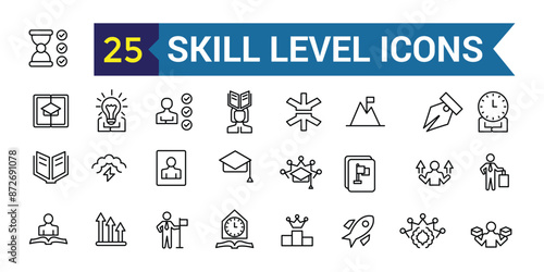 Skill level icon outline vector. Expert success. Start game. Outline icon collection. Editable stroke.