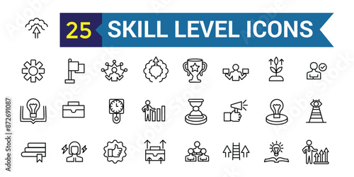 Skill level icon outline vector. Expert success. Start game. Outline icon collection. Editable stroke.