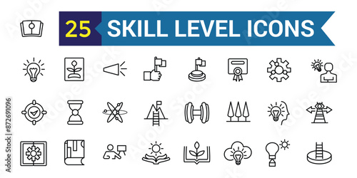 Skill level icon outline vector. Expert success. Start game. Outline icon collection. Editable stroke.