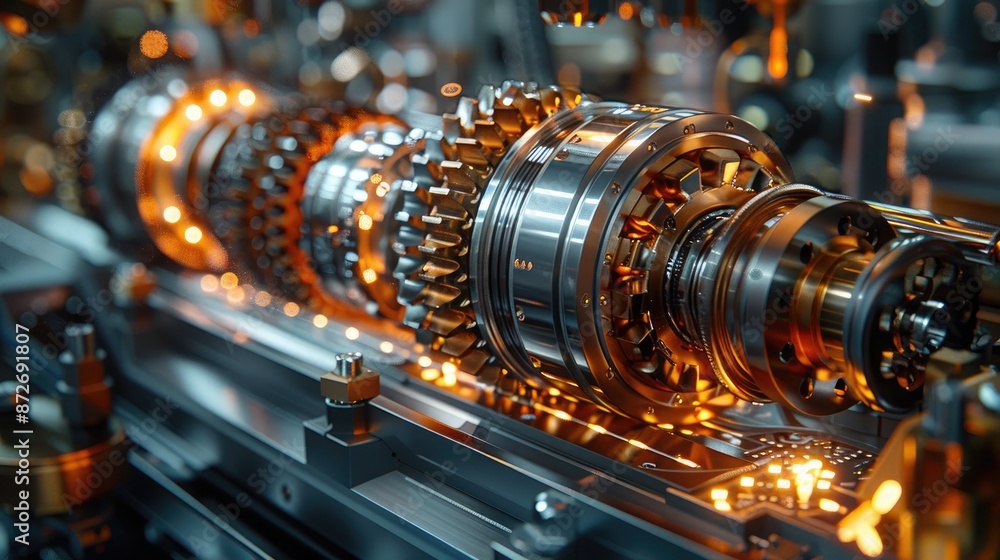 Obraz premium Macro Shot of Car's Transmission System Assembly: Highlighting Gears and Bearings