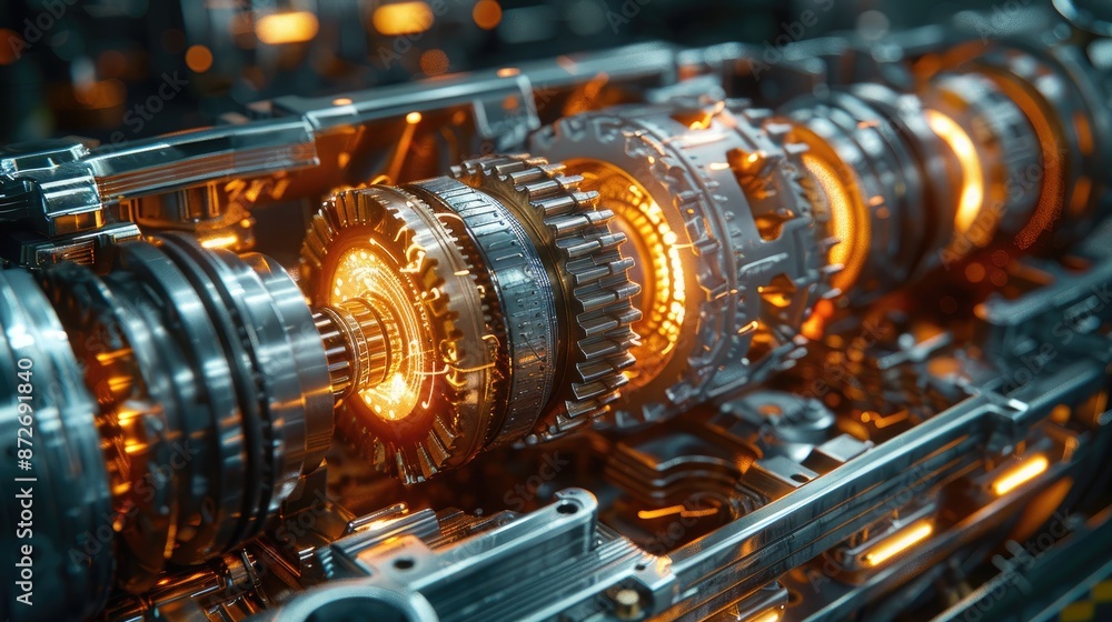 Macro Shot of Car's Transmission System Assembly: Highlighting Gears and Bearings Macro Shot of Car's Transmission System Assembly: Highlighting Gears and Bearings