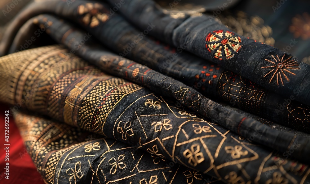 Black Fabric with Golden and Red Embroidery Black Fabric with Golden and Red Embroidery