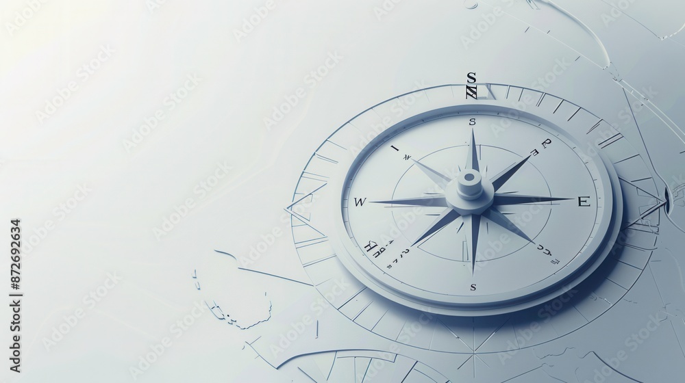 A clean, simple illustration of a compass with clear lines on a white background. Perfect for navigation apps and travel services. Generative AI A clean, simple illustration of a compass with clear lines on a white background. Perfect for navigation apps and travel services. Generative AI