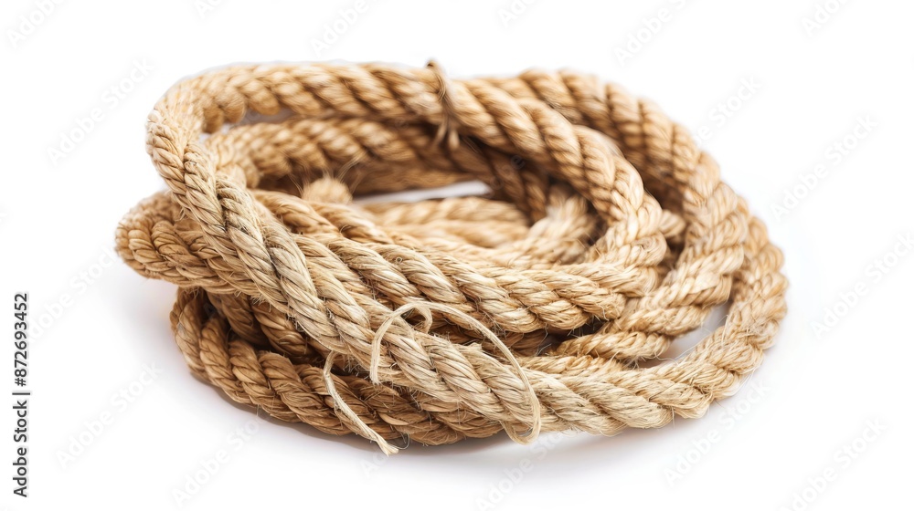 Coiled rope set against a white background Coiled rope set against a white background
