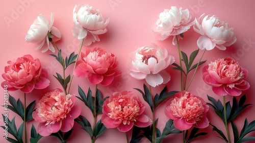 Wallpaper Mural White and Pink Peonies Frame on Color Block Symmetry Background with Copy Space Torontodigital.ca