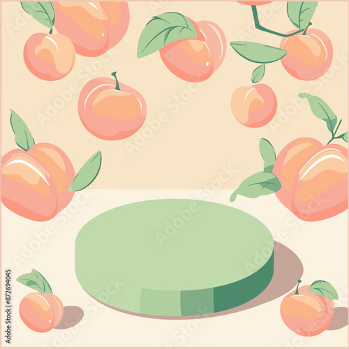 green podium surrounded by peaches and leaves