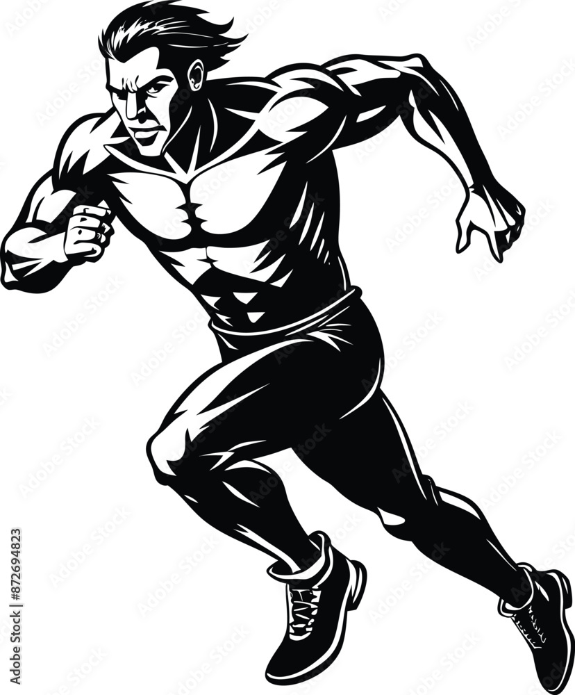 Illustration of a running man black and white Illustration of a running man black and white