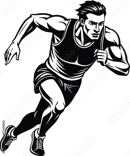 Illustration of a running man black and white