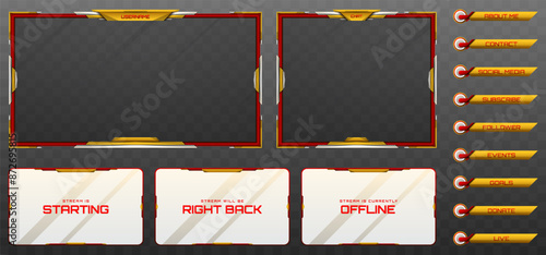 Live Stream Overlay Webcam Screen Frame with Red, Yellow, and Metallic White Theme for Gaming and Video Streaming