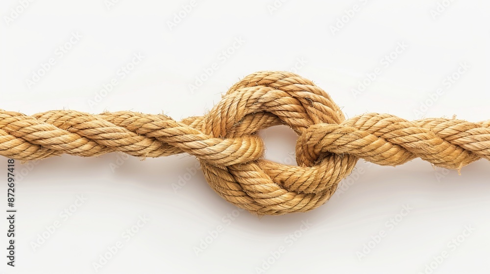 Nautical rope knot, specifically a figure eight knot, on a white background Nautical rope knot, specifically a figure eight knot, on a white background