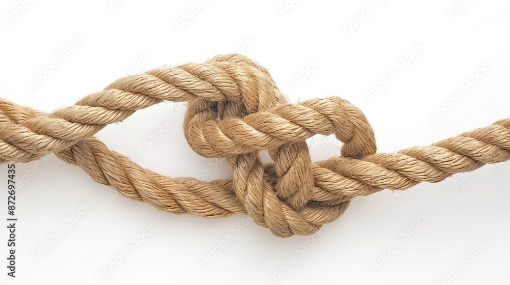 Nautical rope knot, specifically a figure eight knot, on a white background Nautical rope knot, specifically a figure eight knot, on a white background