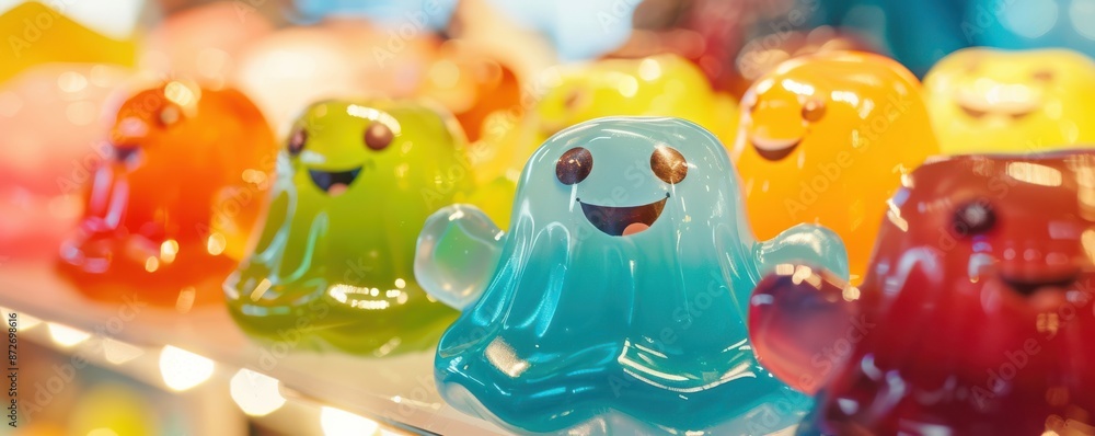 Fototapeta premium A cute monster octopus is sitting on a bar counter. Free copy space.