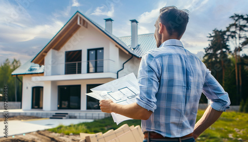 Architecte en train de travailler sur des plans immobilier et des projets de construction de maison