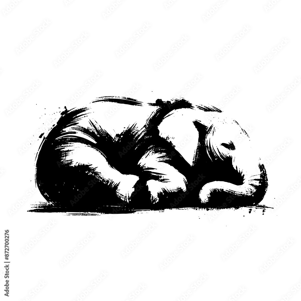 Elephant in illustration in brush stroke painting, Elephant in illustration in brush stroke painting,