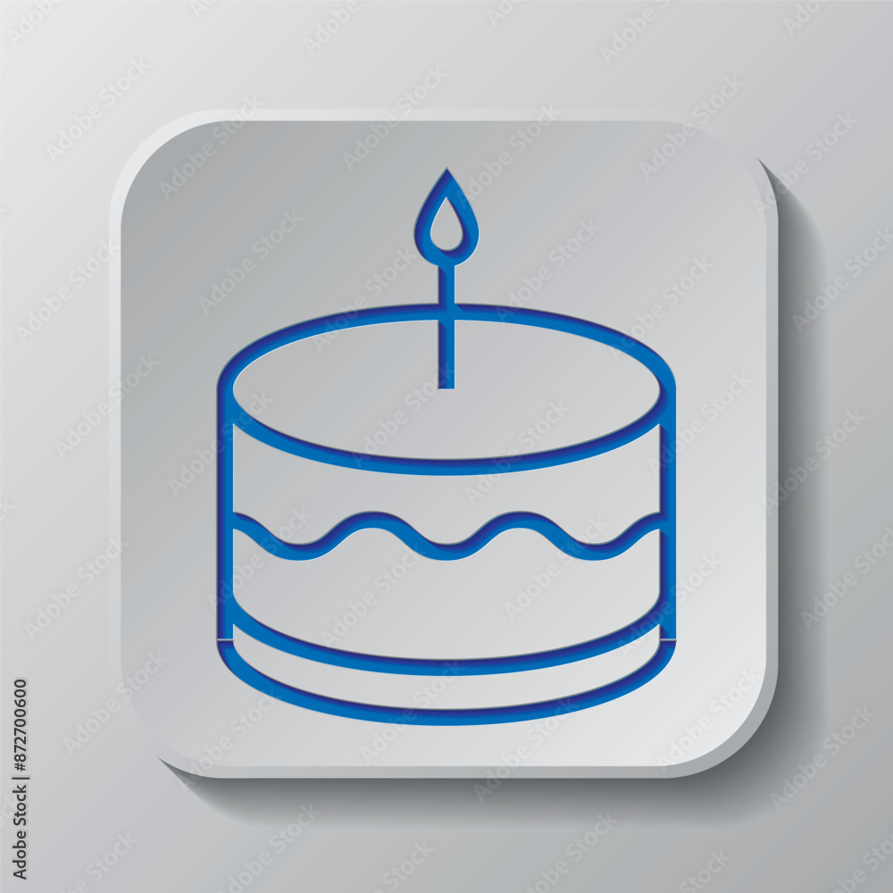 Cake simple icon vector. Flat design. Paper cut design. Cutted blue symbol with shadow. Gray badge button, gray background Cake simple icon vector. Flat design. Paper cut design. Cutted blue symbol with shadow. Gray badge button, gray background