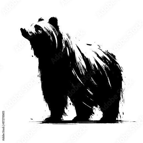 grizzly bear in illustration in brush stroke painting,