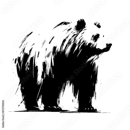 grizzly bear in illustration in brush stroke painting,