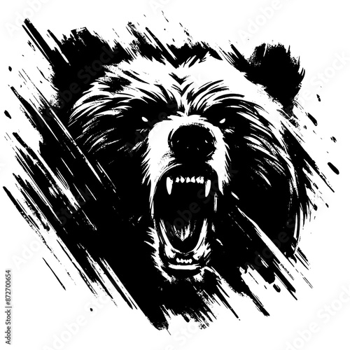 grizzly bear in illustration in brush stroke painting,