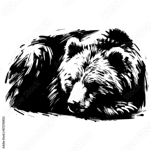 grizzly bear in illustration in brush stroke painting,