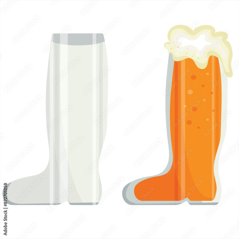 beer day icons, namely transparent boot glass and boot glass filled with wheat beer, for designs, posters or banners beer day icons, namely transparent boot glass and boot glass filled with wheat beer, for designs, posters or banners
