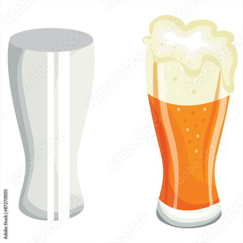 beer day icons, namely a clear glass of weizen and a glass of weizen filled with wheat beer, for designs, posters or banners
