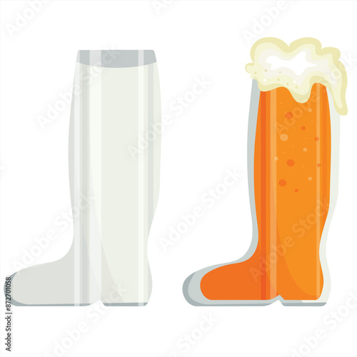 beer day icons, namely transparent boot glass and boot glass filled with wheat beer, for designs, posters or banners