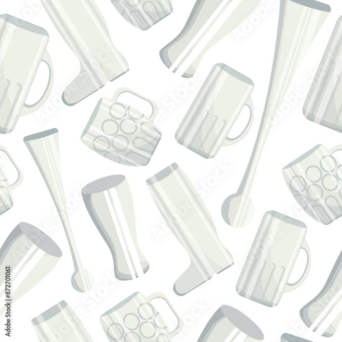 seamless pattern of various transparent glasses namely sidel, stein, tankard, weizen glasses for various designs, posters or banners