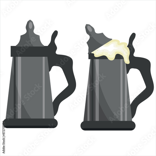 beer day icons, namely a transparent glass of stein, a glass of stein filled with wheat beer, for designs, posters or banners