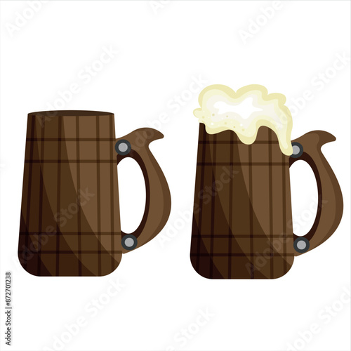 beer day icons namely wooden glass and wooden glass filled with wheat beer, for designs, posters or banners