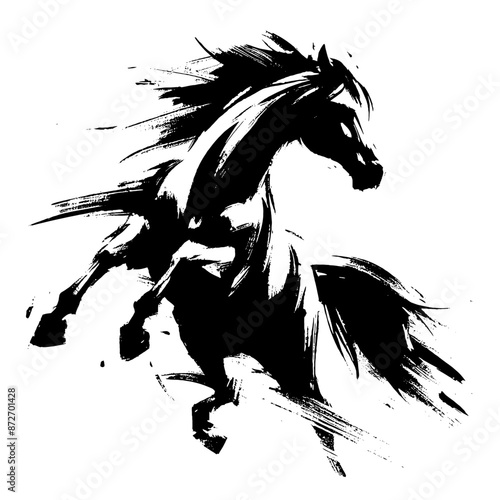 Horse in illustration in brush stroke painting,