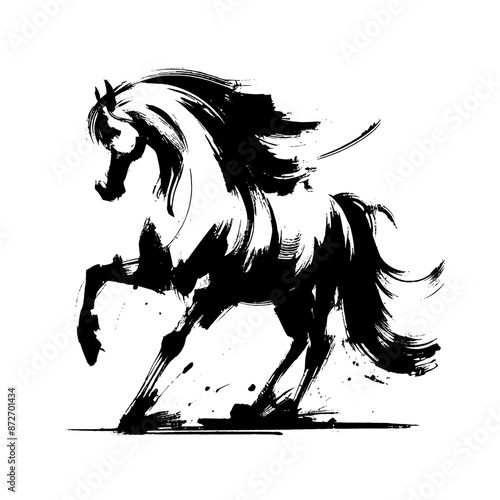 Horse in illustration in brush stroke painting,