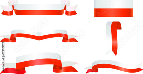 Various Poland Flag Ribbon Collection. White with red