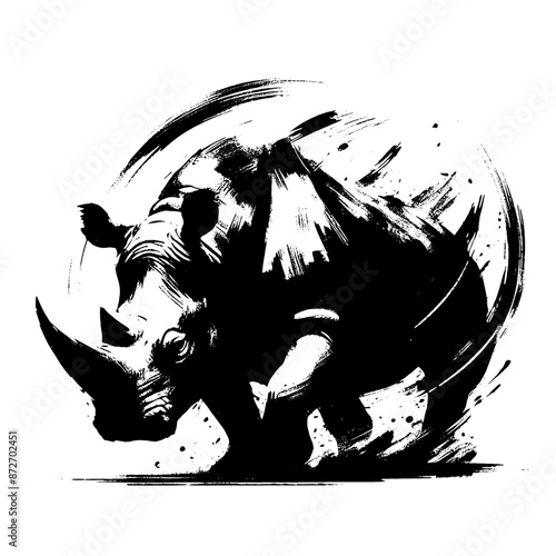 Rhinoceros in graffiti stencil with paint dripping