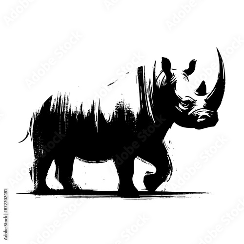 Rhinoceros in illustration in brush stroke painting,