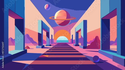 Vibrant Futuristic Cityscape with Planet Rise