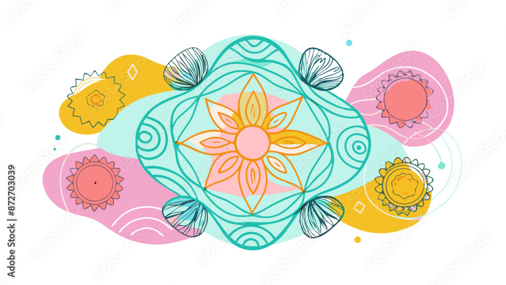 Vibrant Mandala Art with Abstract Floral Design and Modern Color Splashes Vibrant Mandala Art with Abstract Floral Design and Modern Color Splashes